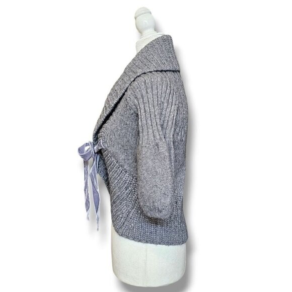 JUICY COUTURE gray wool chunky knit half sleeve cardigan with tie size S/M - Picture 3 of 7